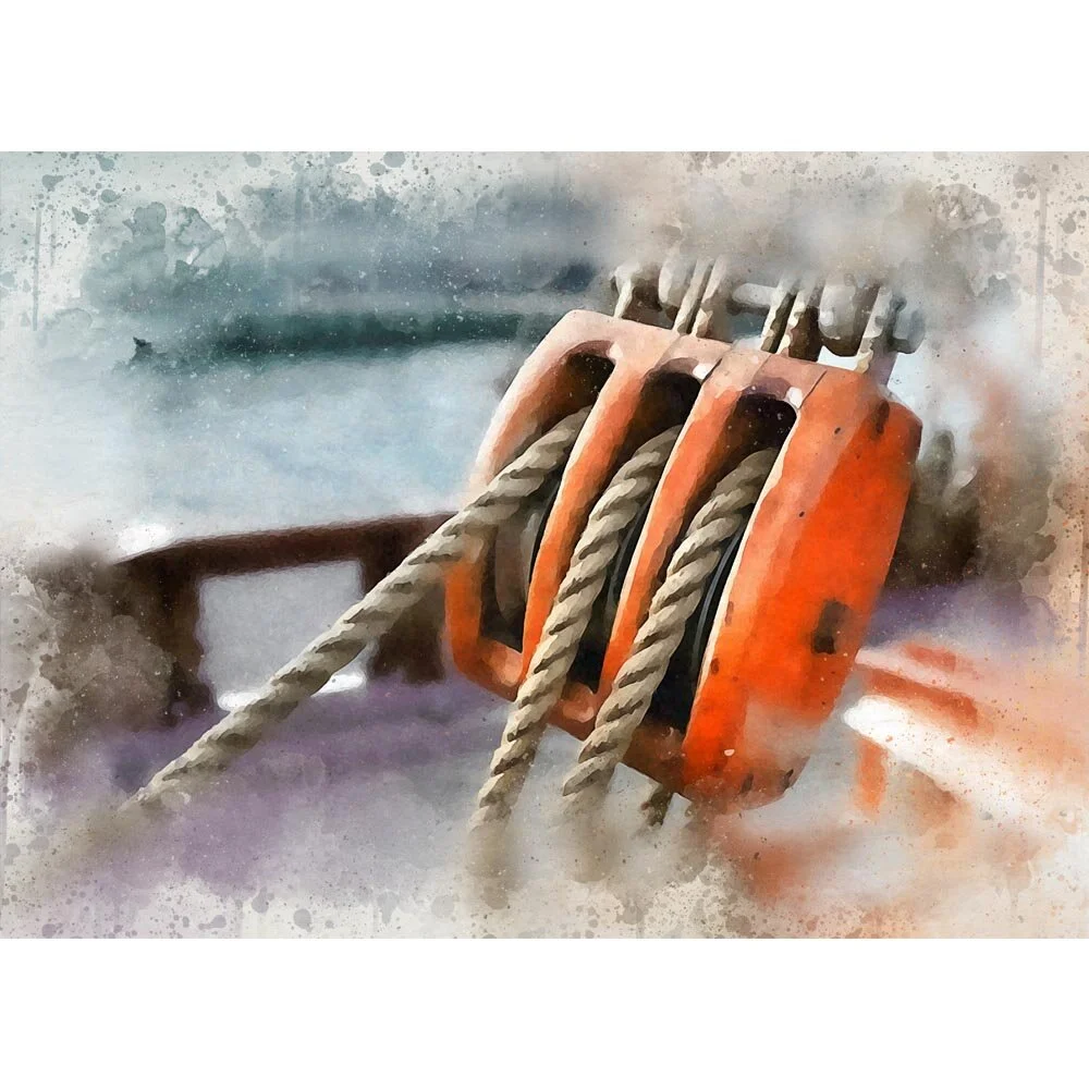 pulley and ropes on a sailing vessel abstract figurative print