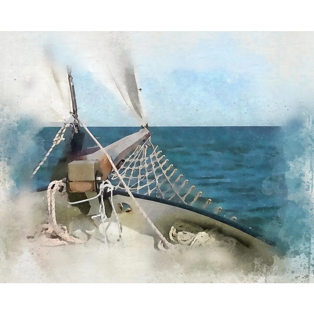 bowsprit of a large sailing ship abstract figurative print