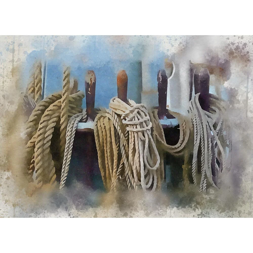 fastening ropes and pegs on a boat abstract figurative print