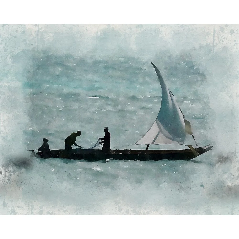 nile river fishing boat egypt abstract figurative print