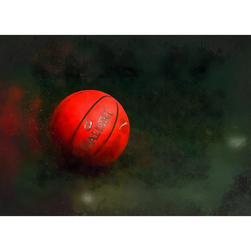 spalding basketball on black background abstract figurative print