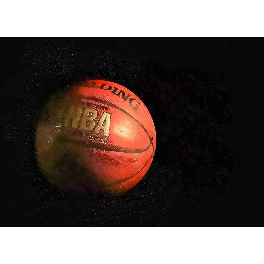 spalding basketball on black background abstract figurative print