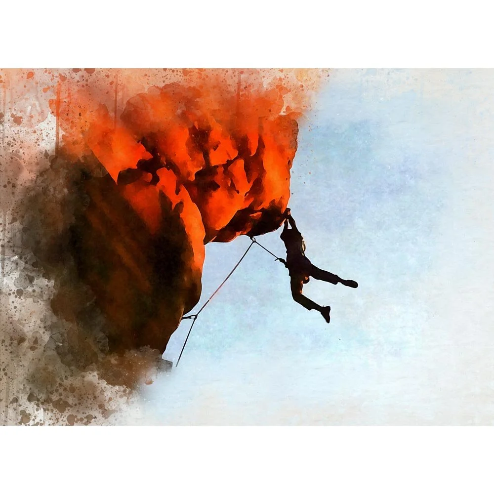 free climbing an overhang abstract figurative print