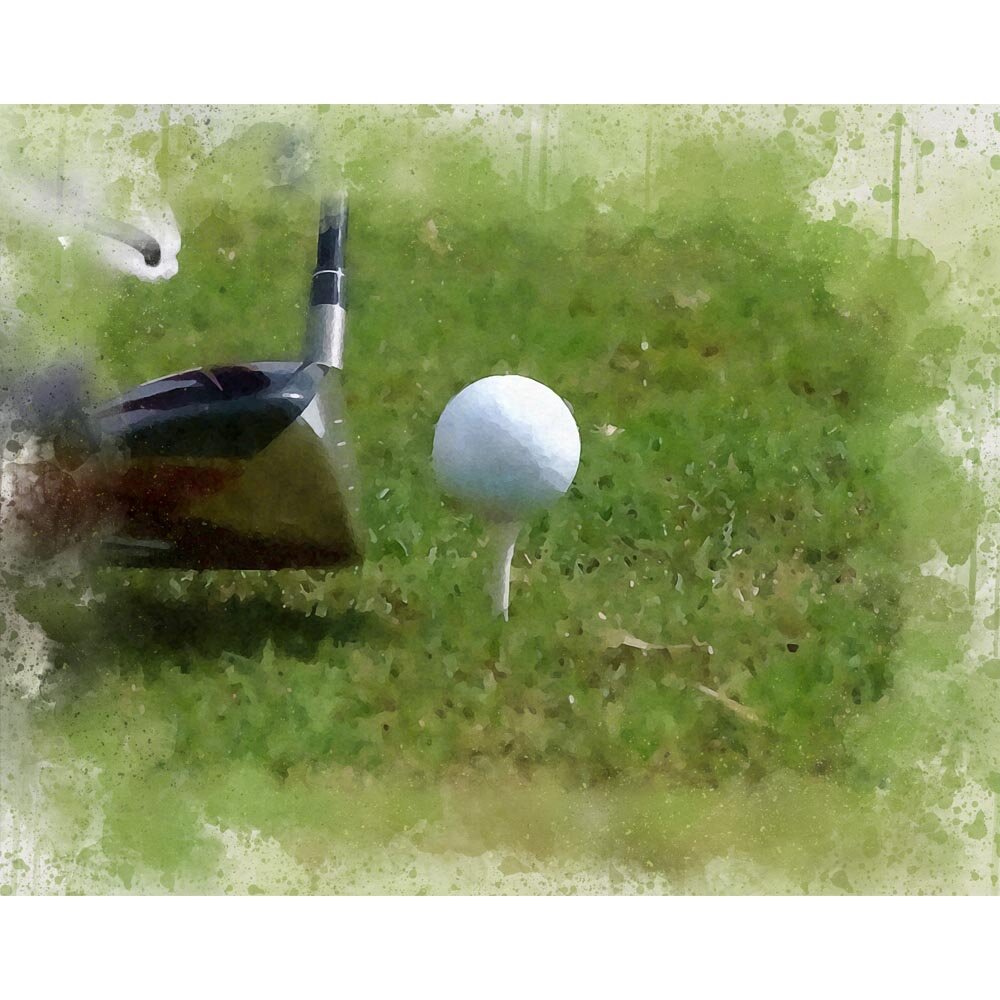 golfer ready to hit golf ball on tee with driver abstract figurative print