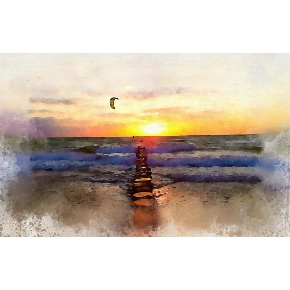 kitesurfer at sunset abstract figurative print