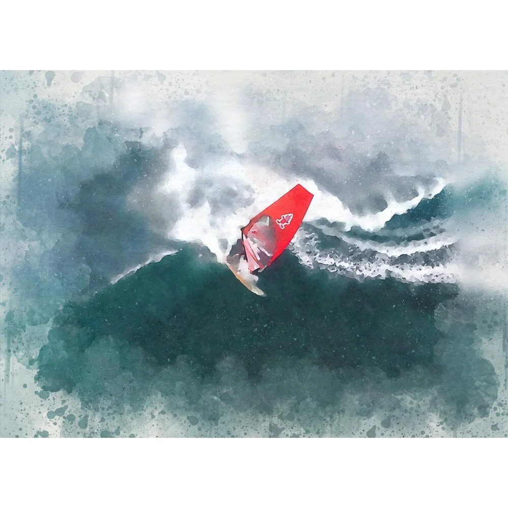 windsurfer taking a high wave abstract figurative print