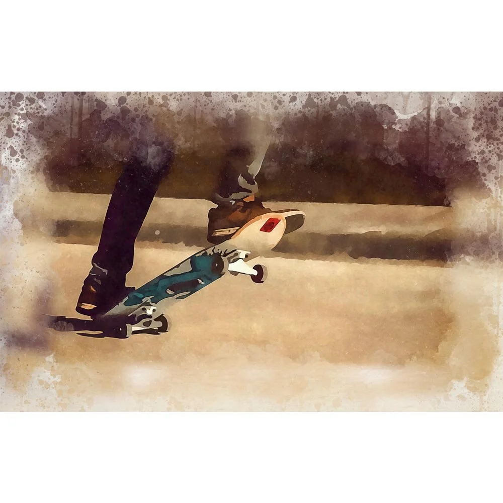 skateboarder doing tricks on a street abstract figurative print