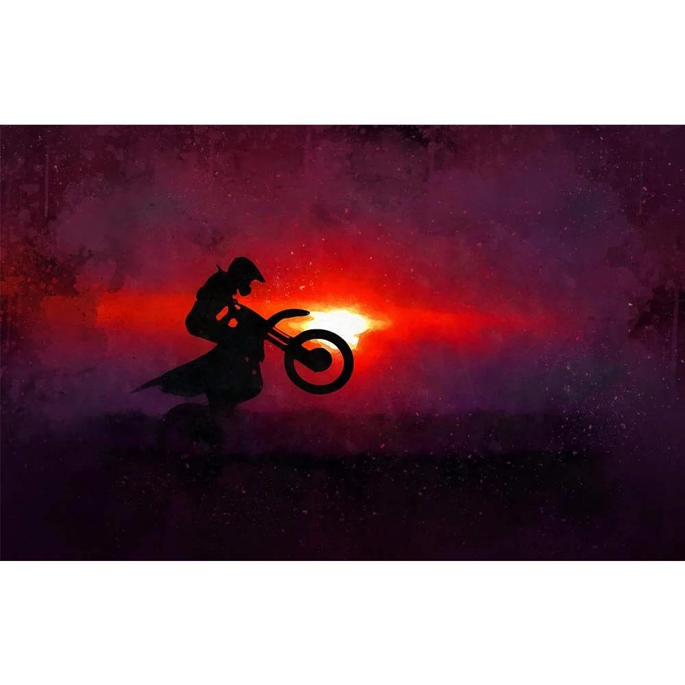 motocross rider making a wheelie at sunset silhouette abstract figurative print