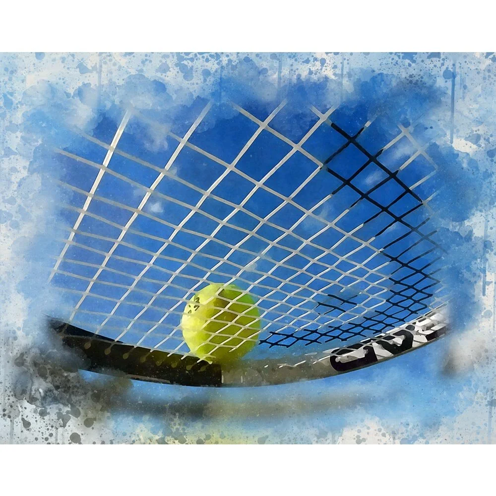 tennis racket with ball abstract figurative print
