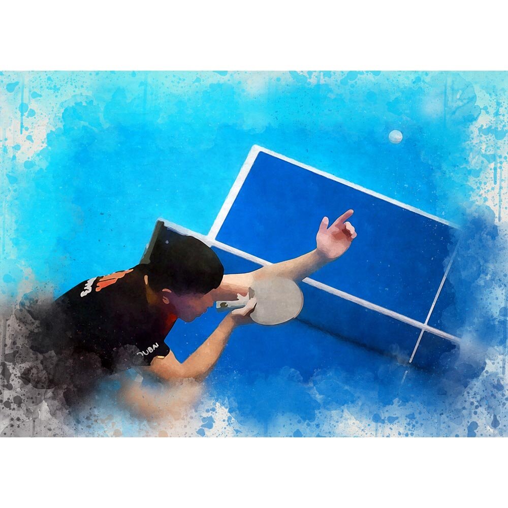 table tennis player serving the ball abstract figurative print