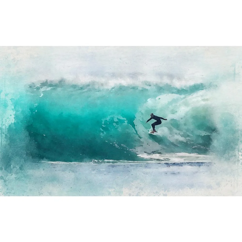 surfer inside the tube of a wave abstract figurative print