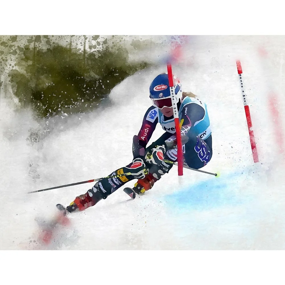 female slalom skier abstract figurative print