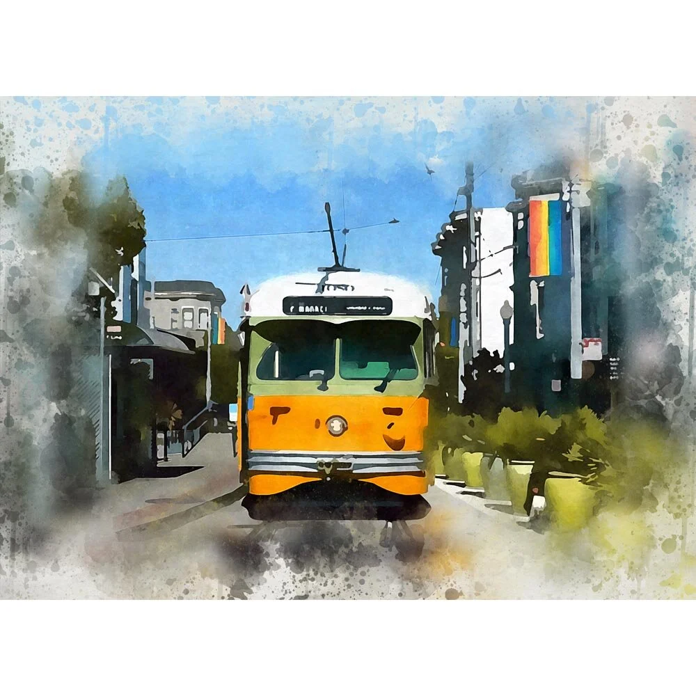 san francisco f line tram abstract figurative print