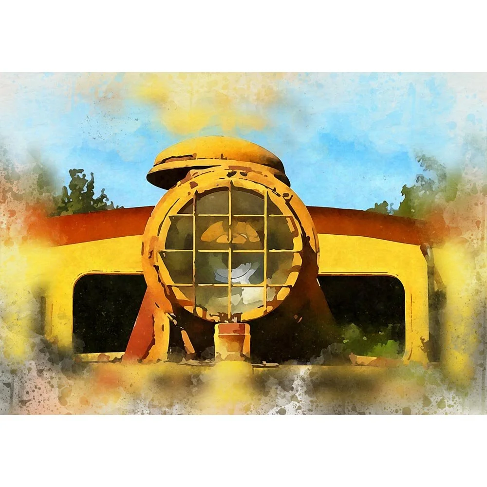 locomotive headlight detail close up abstract figurative print