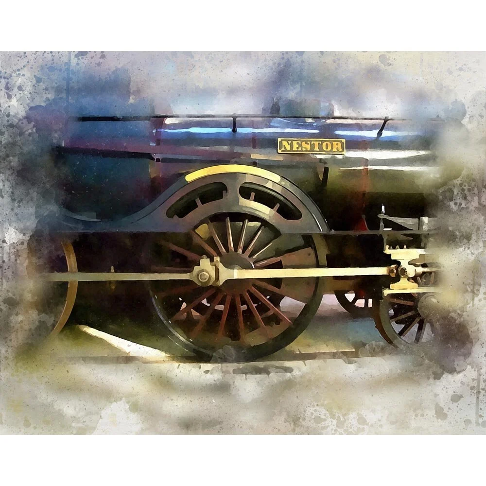 historic nestor steam locomotive abstract figurative print