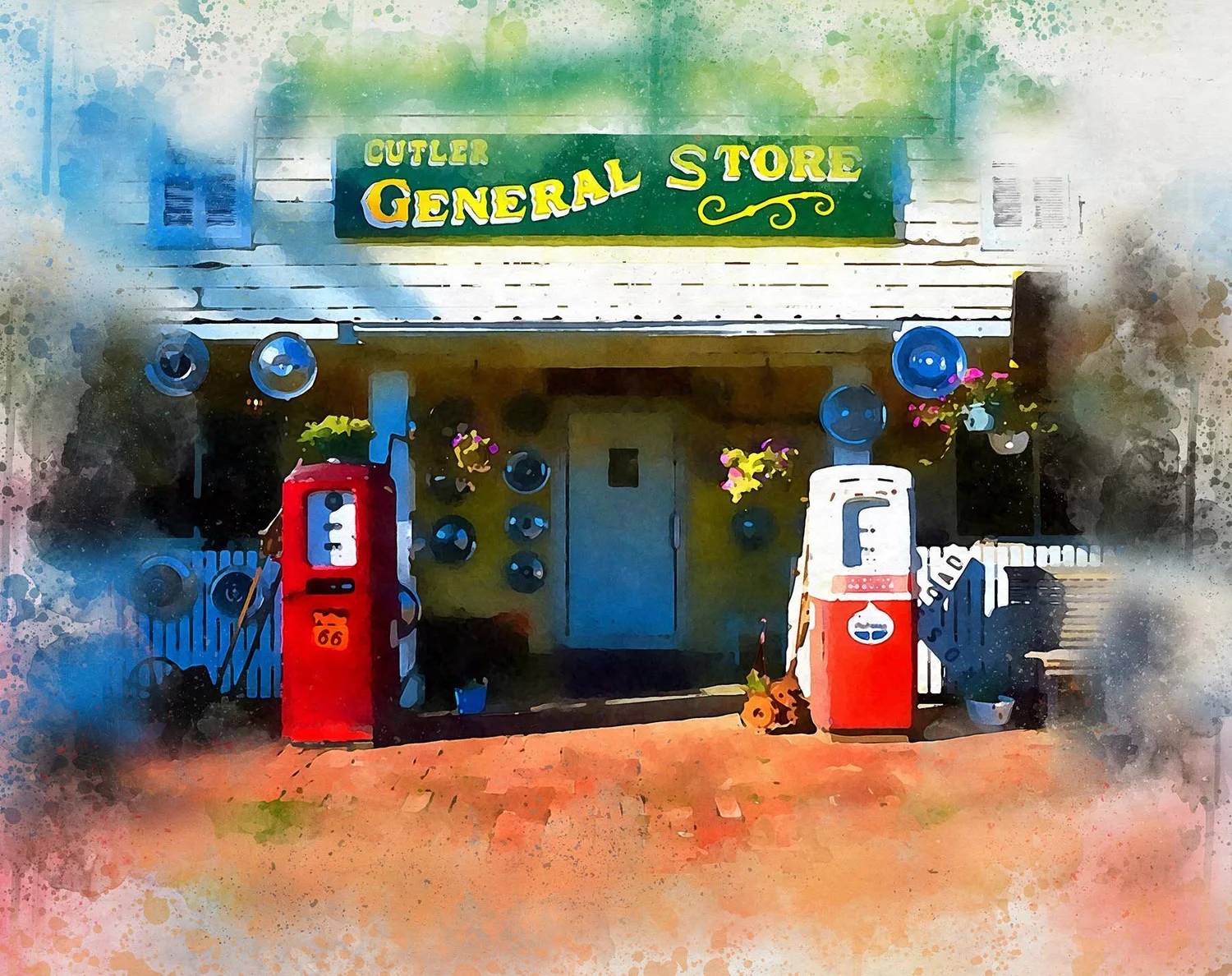 Old Fashioned Gas Station And General Store Abstract Figurative Print Js Art