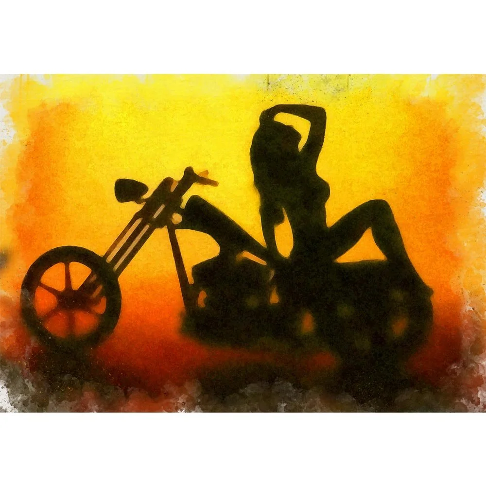 silhouette of a woman on a bike abstract figurative print