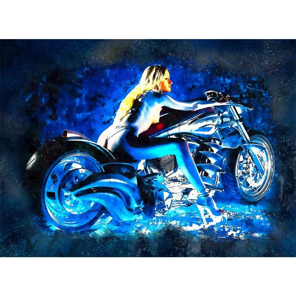 woman on a custom bike abstract figurative print