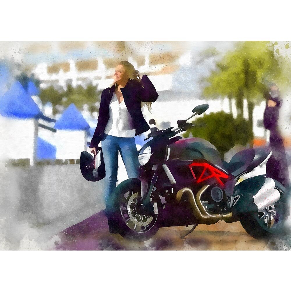 woman with a touring bike abstract figurative print