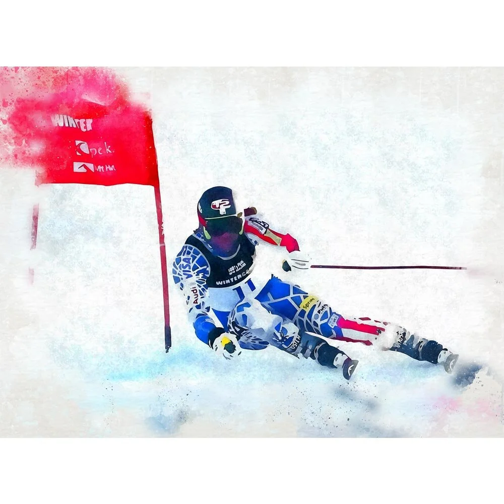 slalom skier abstract figurative print