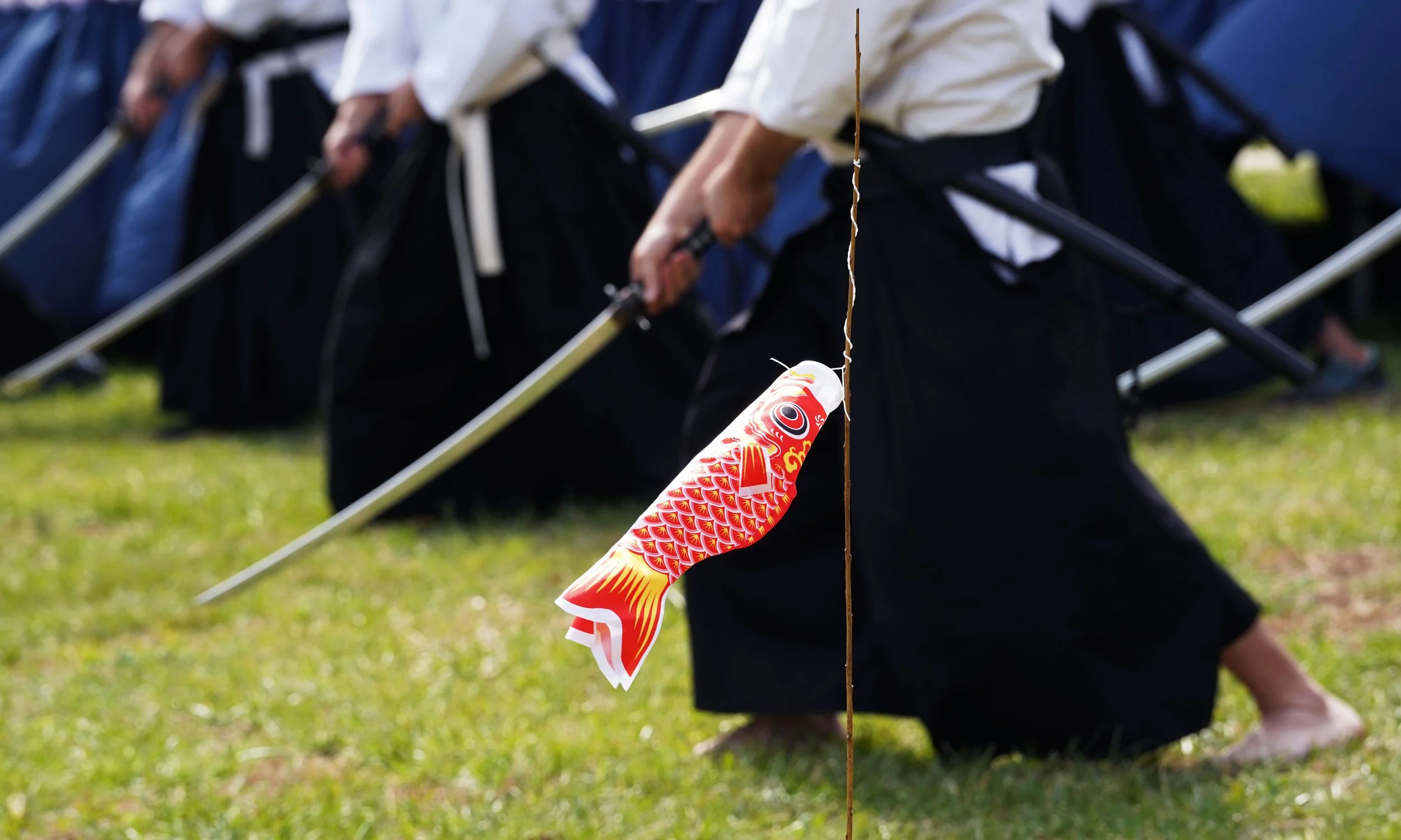  A Koinobori, or carp streamer, flutters in the breeze during a martial arts demonstration March 29, 2025 in Virginia Beach. 