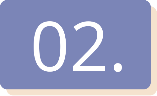A blue rectangular card with rounded corners displaying the number '02.' in large white font.