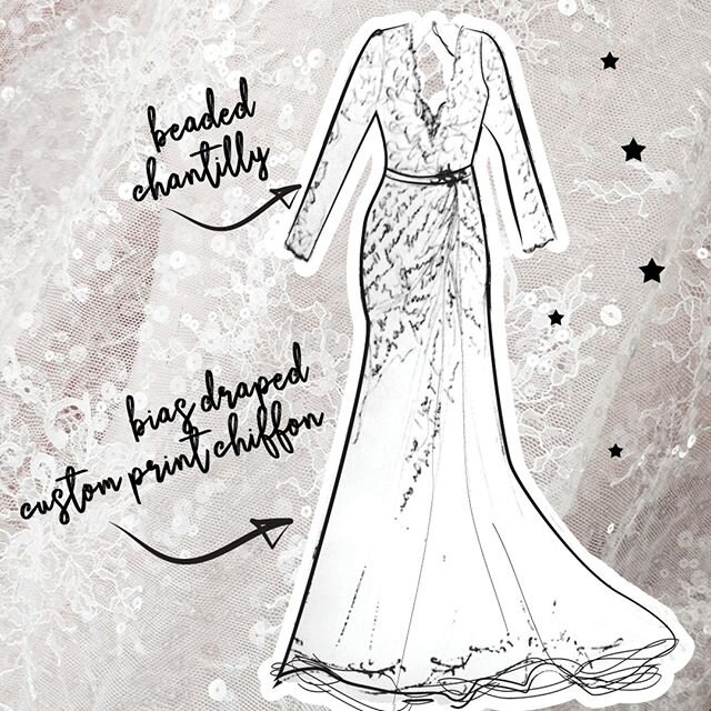 More behind the scenes into Amanda's gown!  When we first meet, we'll create a consult sketch.  This is a rough, loose illustration meant to first visualize your dream dress as a reality, front view and back.  We'll open a client portal online for yo