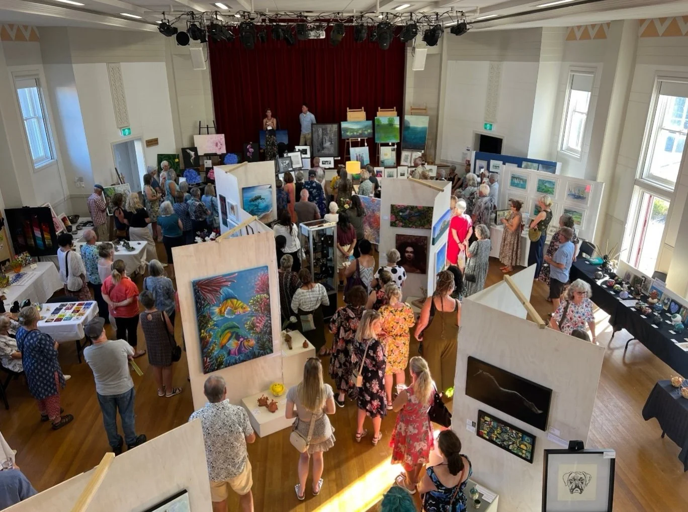 High angle view looking down on the Mahurangi Artist Network gallery.