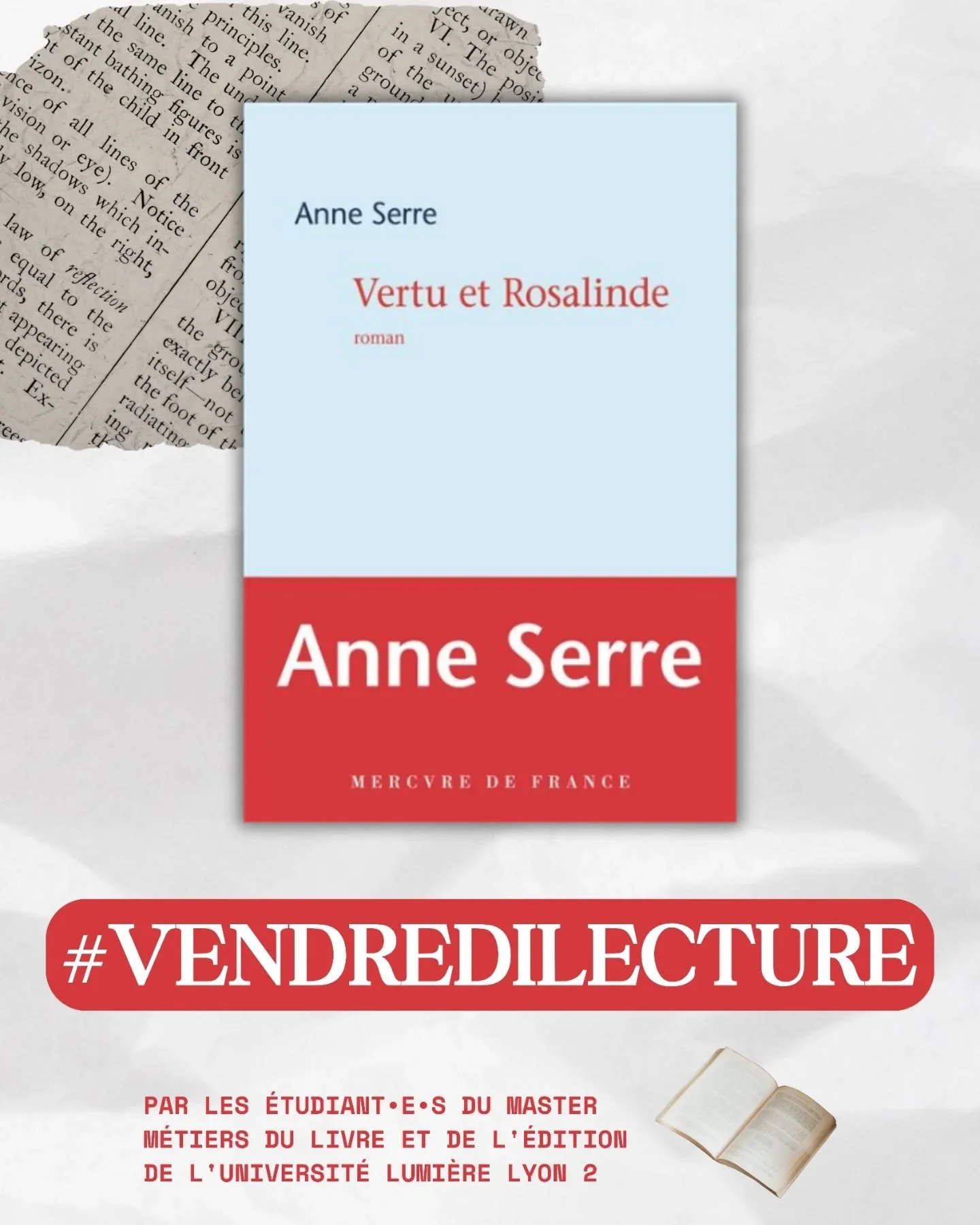 Nous poursuivons notre joyeuse collaboration avec les &eacute;tudiant&bull;e&bull;s en master 1 m&eacute;tiers du livre et de l'&eacute;dition &agrave; l'Universit&eacute; Lumi&egrave;re Lyon 2. D&eacute;couvrez leur proposition de #vendredilecture &