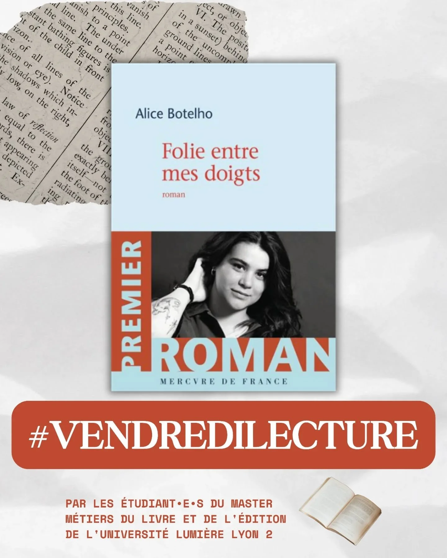 Nous poursuivons notre joyeuse collaboration avec les &eacute;tudiant&bull;e&bull;s en master 1 m&eacute;tiers du livre et de l'&eacute;dition &agrave; l'Universit&eacute; Lumi&egrave;re Lyon 2. D&eacute;couvrez leur proposition de #vendredilecture &