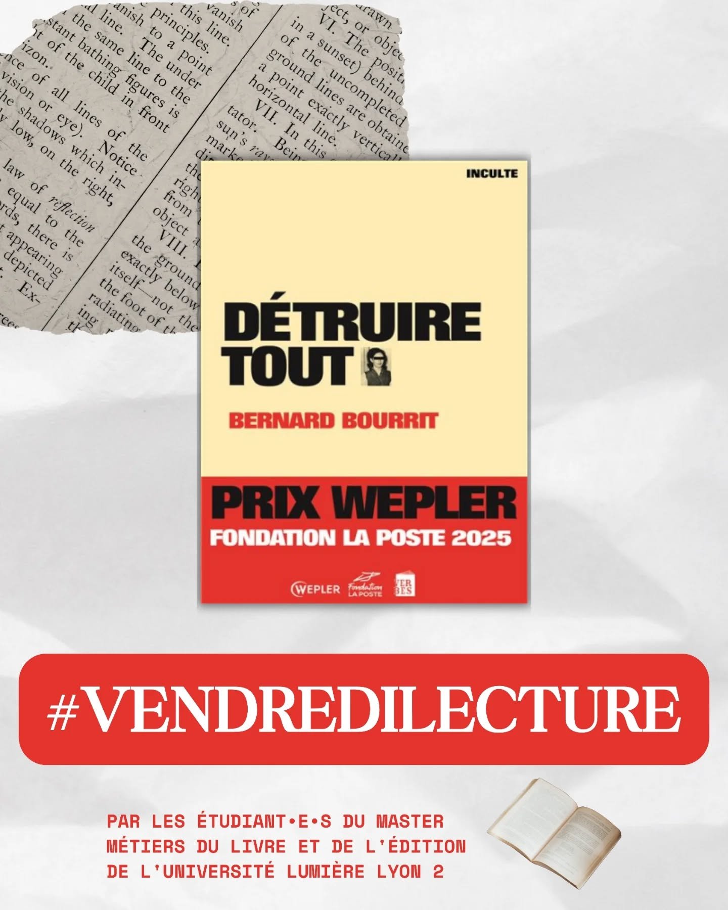 Nous poursuivons notre joyeuse collaboration avec les &eacute;tudiant&bull;e&bull;s en master 1 m&eacute;tiers du livre et de l'&eacute;dition &agrave; l'Universit&eacute; Lumi&egrave;re Lyon 2. D&eacute;couvrez leur proposition de #vendredilecture &