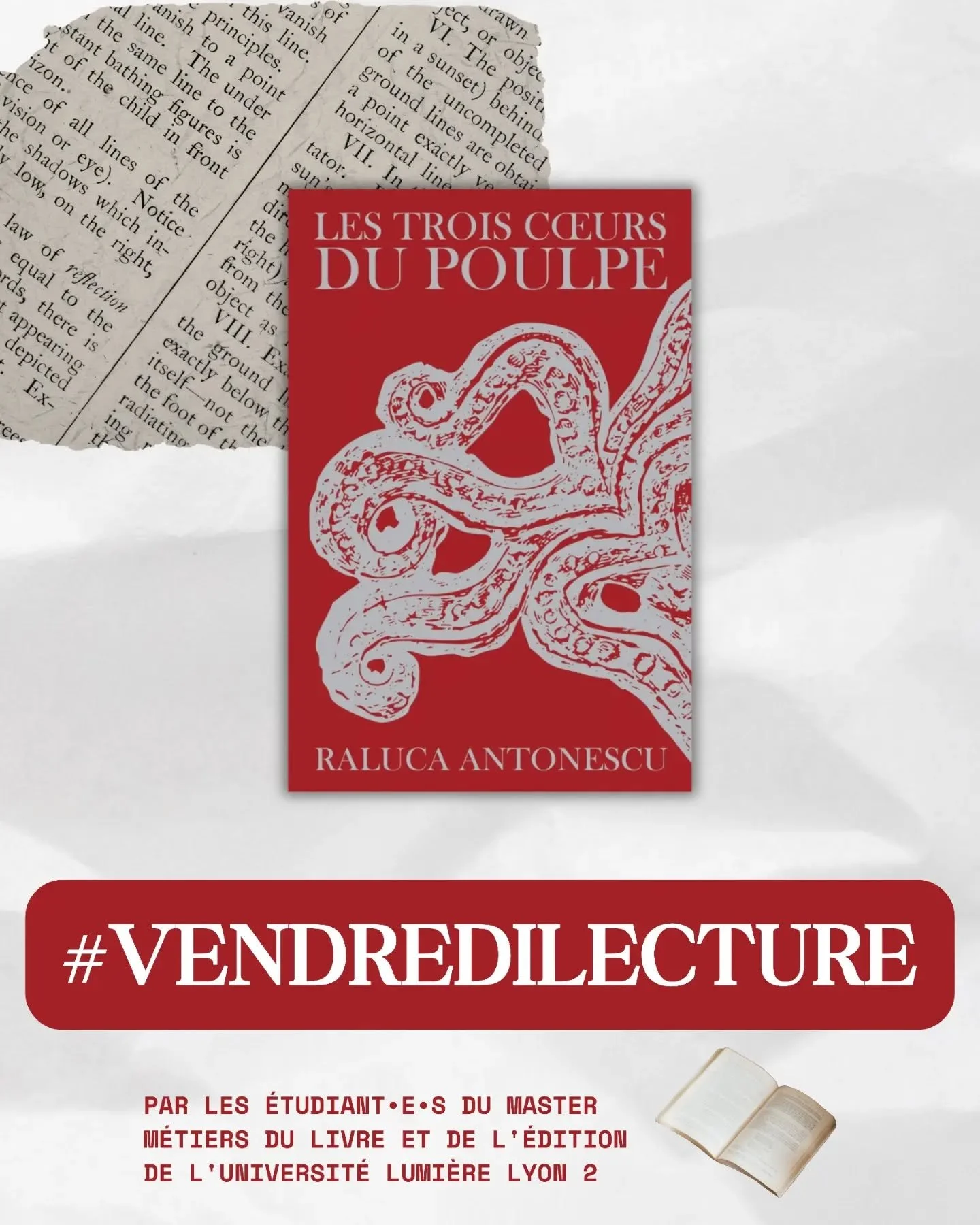Nous poursuivons notre joyeuse collaboration avec les &eacute;tudiant&bull;e&bull;s en master 1 m&eacute;tiers du livre et de l'&eacute;dition &agrave; l'Universit&eacute; Lumi&egrave;re Lyon 2. D&eacute;couvrez leur proposition de #vendredilecture &