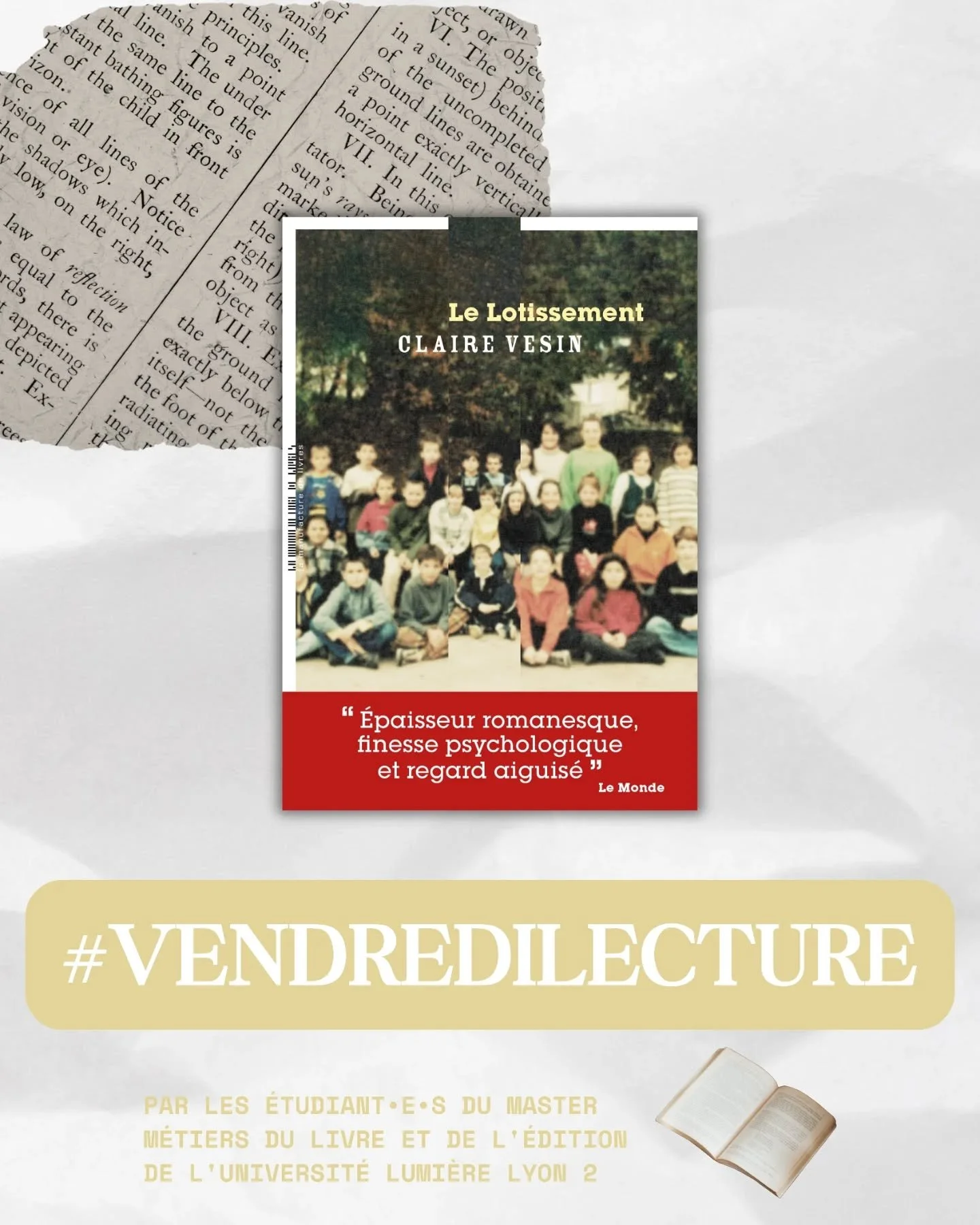 Nous poursuivons notre joyeuse collaboration avec les &eacute;tudiant&bull;e&bull;s en master 1 m&eacute;tiers du livre et de l'&eacute;dition &agrave; l'Universit&eacute; Lumi&egrave;re Lyon 2. D&eacute;couvrez leur proposition de #vendredilecture &
