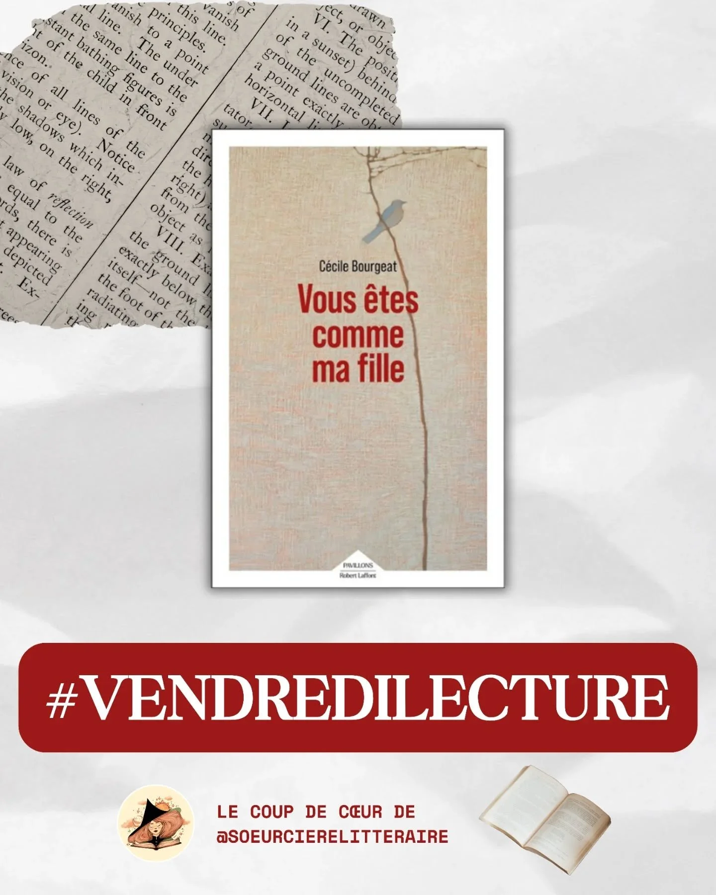 Nous continuons notre rendez-vous #vendredilecture avec @soeurcierelitteraire qui partage ses coups de c&oelig;ur avec nous. D&eacute;couvrez sa proposition de la semaine : &laquo; Vous &ecirc;tes comme ma fille &raquo; de C&eacute;cile Bourgeat.

𝗩