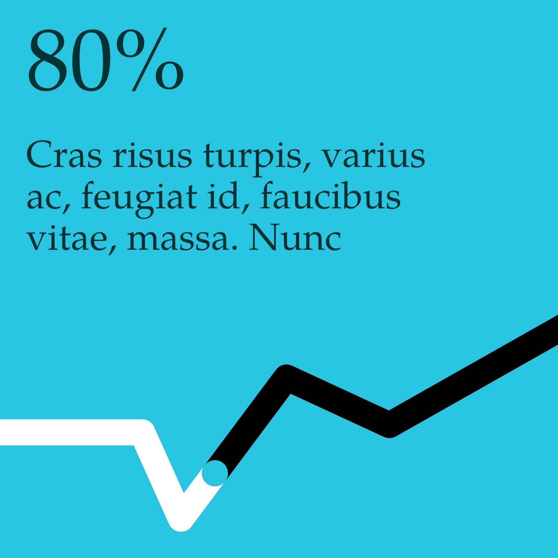 Blue background with text "80%" and placeholder text in Latin. A black and white zigzag line runs across the bottom right.