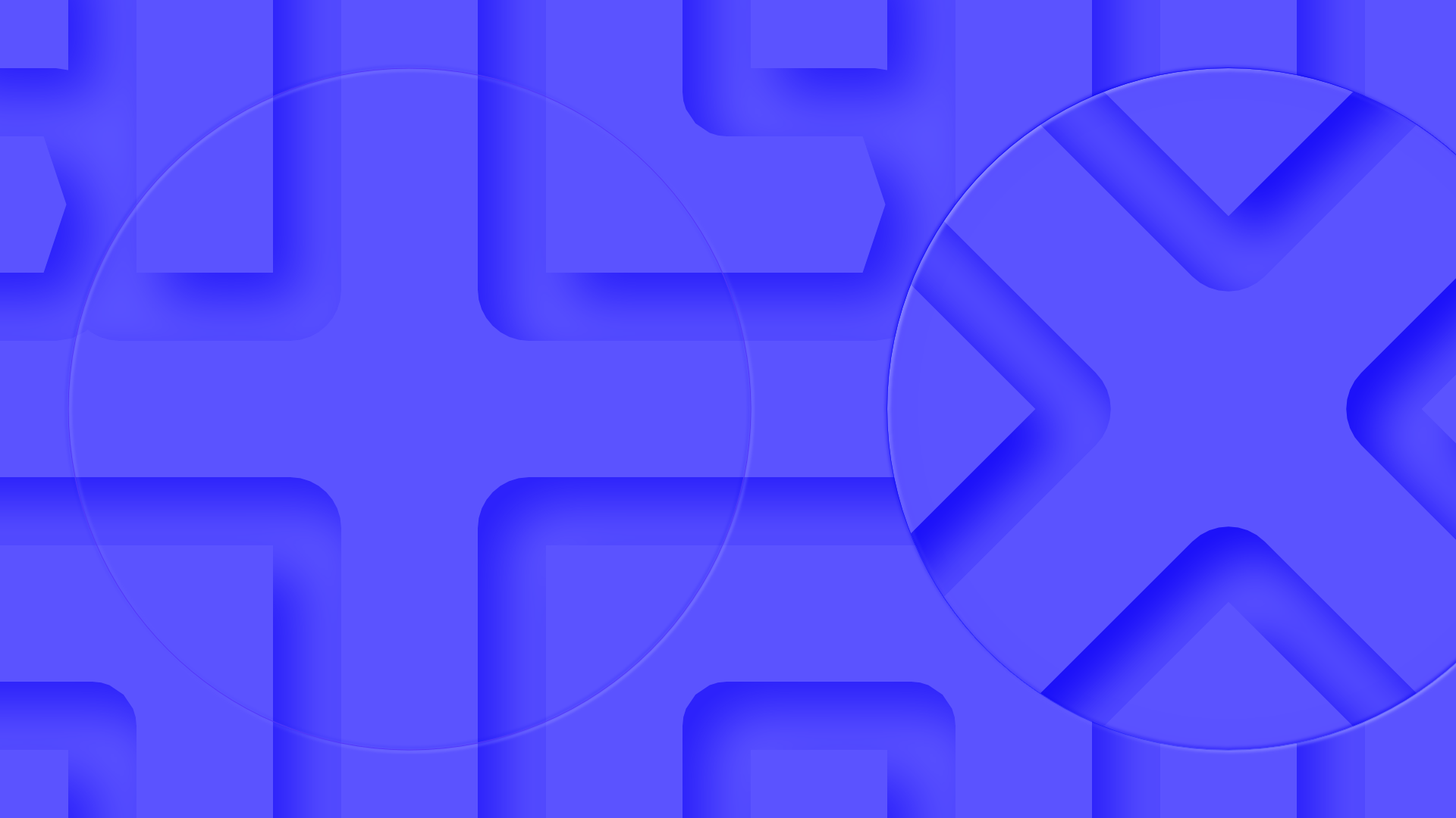 A digital graphic with a blue background featuring abstract geometric shapes and large social media icons, including Facebook's 'like' and 'share' symbols.