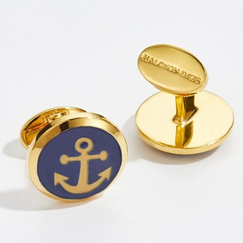 Gold Anchor Round Gold Cufflink Halcyon Days