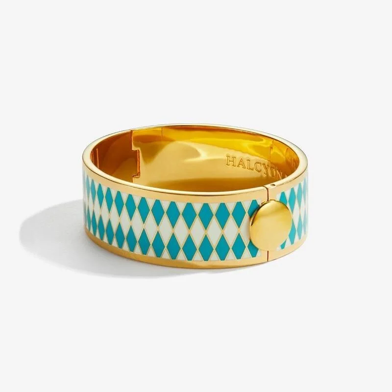 19mm Parterre Turquoise Cream Gold Hinged Bangle Halcyon Days