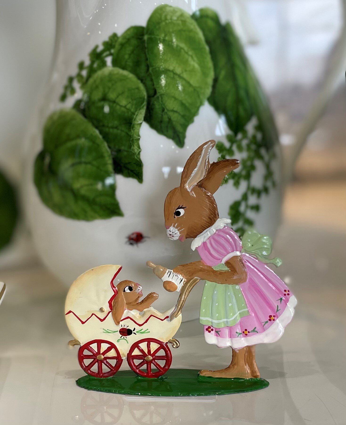 Bunny with Baby Carriage, painted- Wilhelm Schweizer Pewter