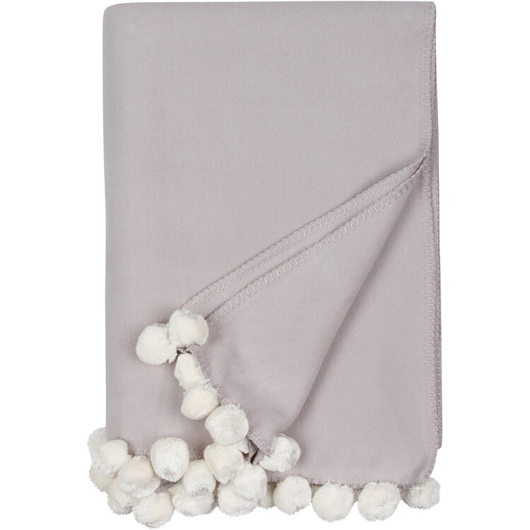 Luxxe Pom Pom Throw-Dove Grey/Ivory by Malibu Luxxe