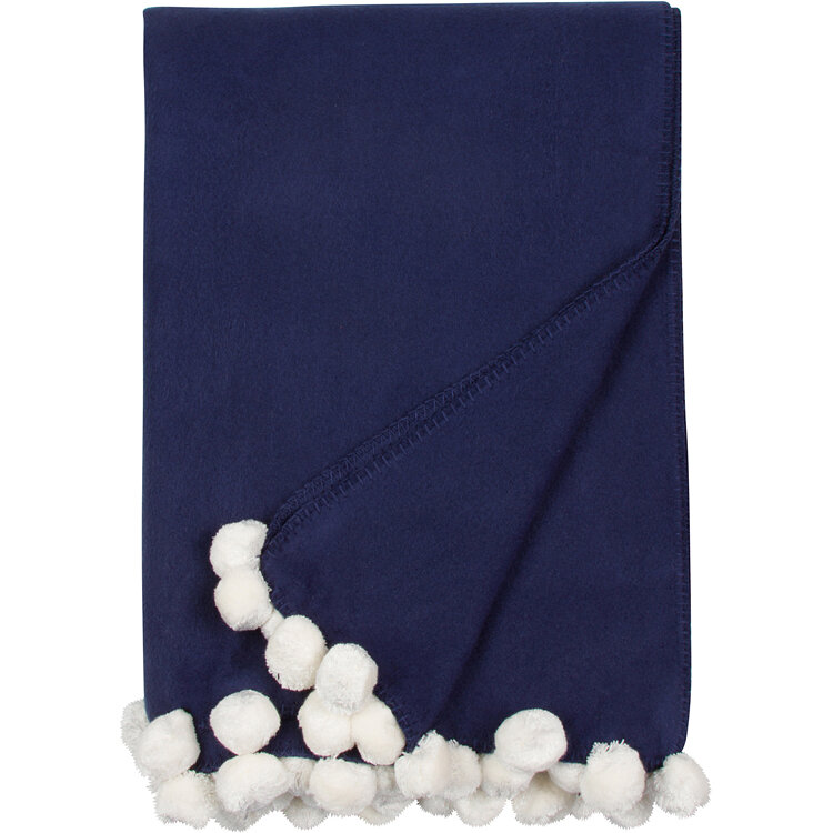 Luxxe Pom Pom Throw-Indigo/Ivory by Malibu Luxxe