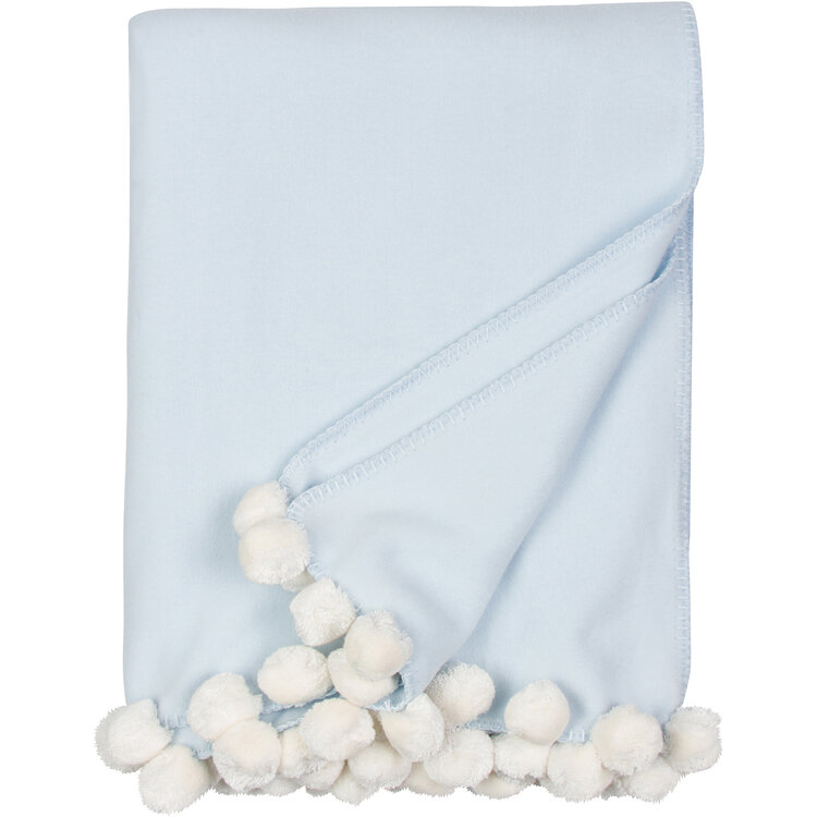Luxxe Pom Pom Throw-Light Blue/Ivory by Malibu Luxxe