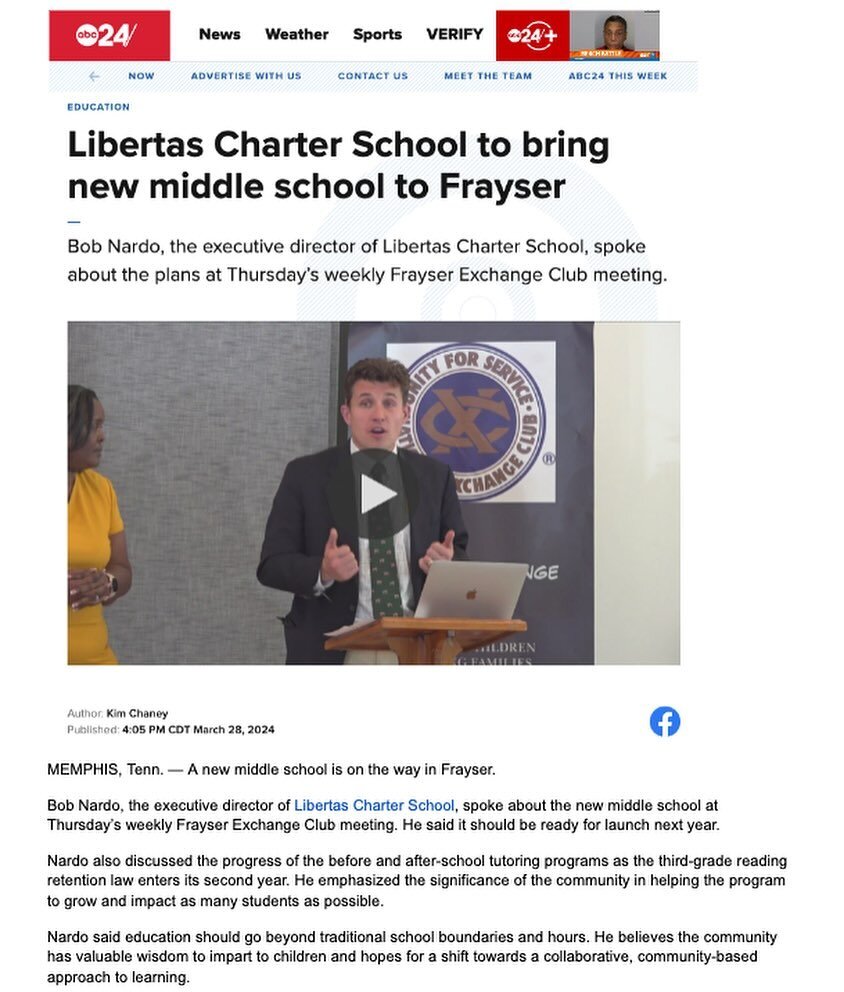 Last week a number of Libertas leaders had the opportunity to officially announce our middle school launch at the hub of our community - the Frayser Exchange Club, meeting at the Ed Rice Community Center - and our story was carried on ABC 24 news.

T