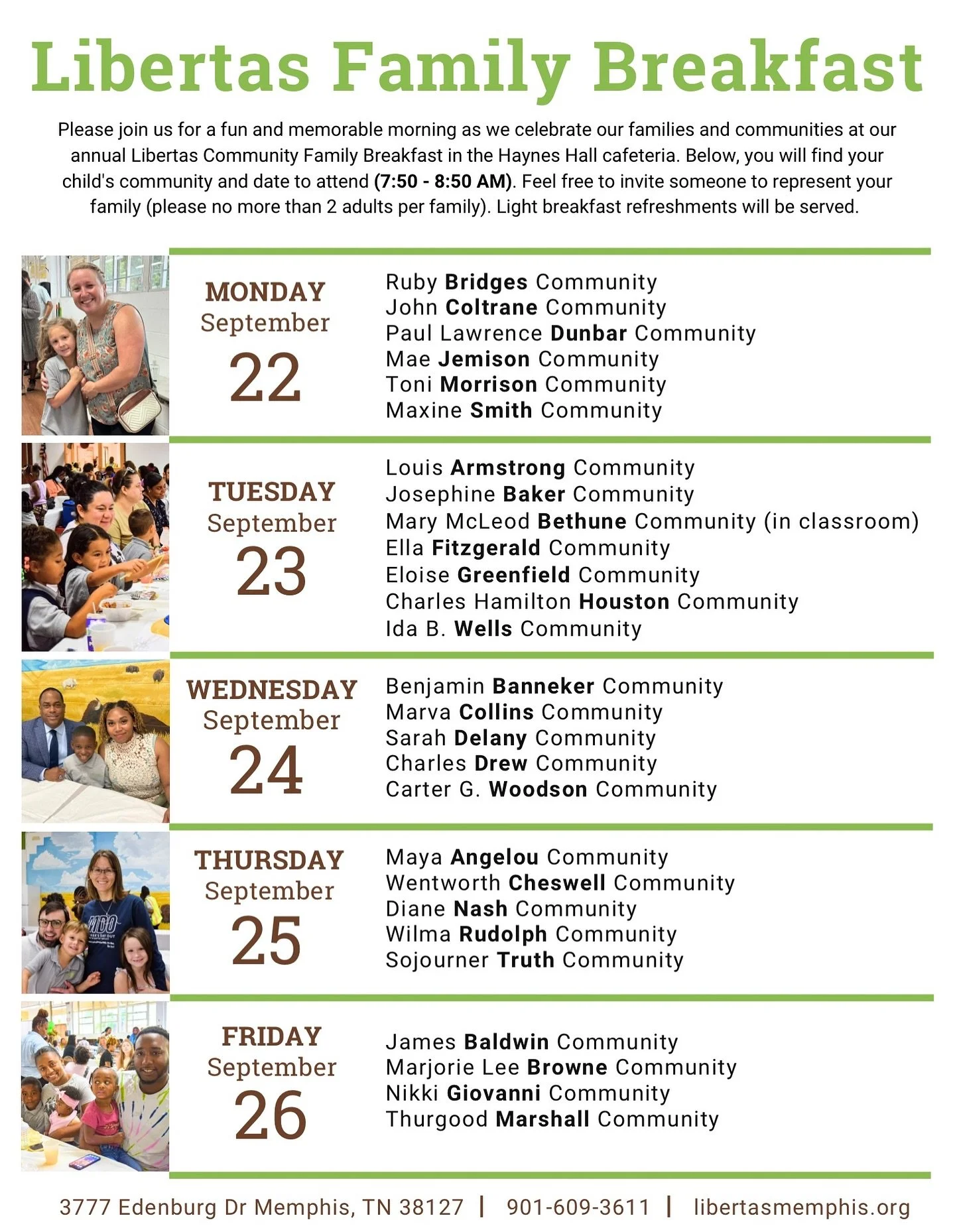 Please join us for a fun and memorable morning as we celebrate our families and communities at our annual Libertas Community Family Breakfast.