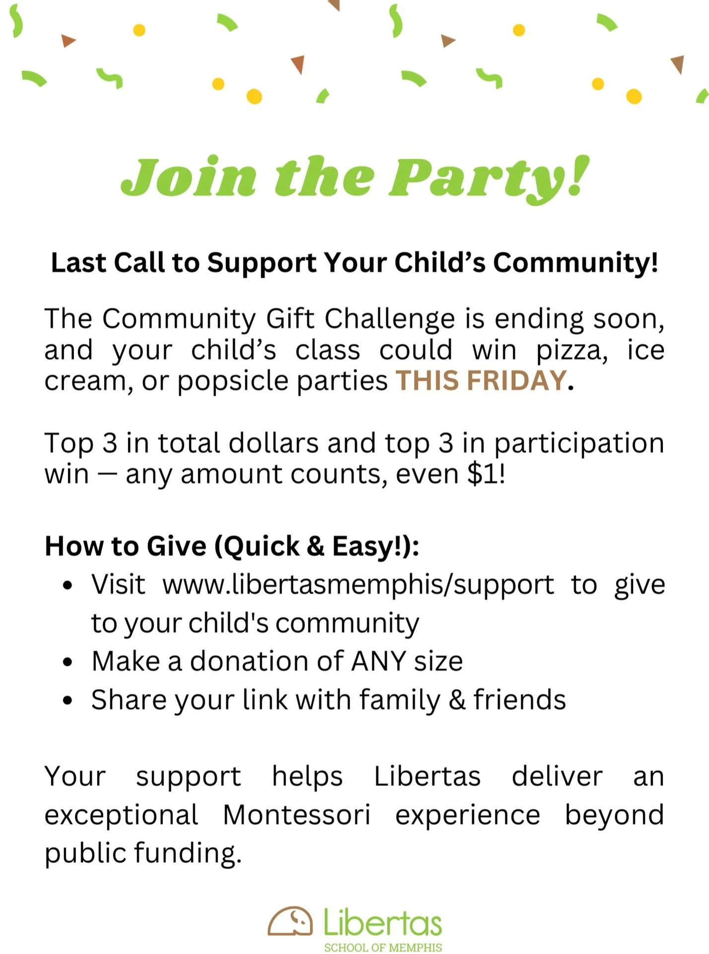 This Friday, following the Wheatley Recitation, students will celebrate the close of the Community Gift Challenge with a school-wide dance party! 🎉

The top three classes with the highest participation and dollars raised will also enjoy a special tr