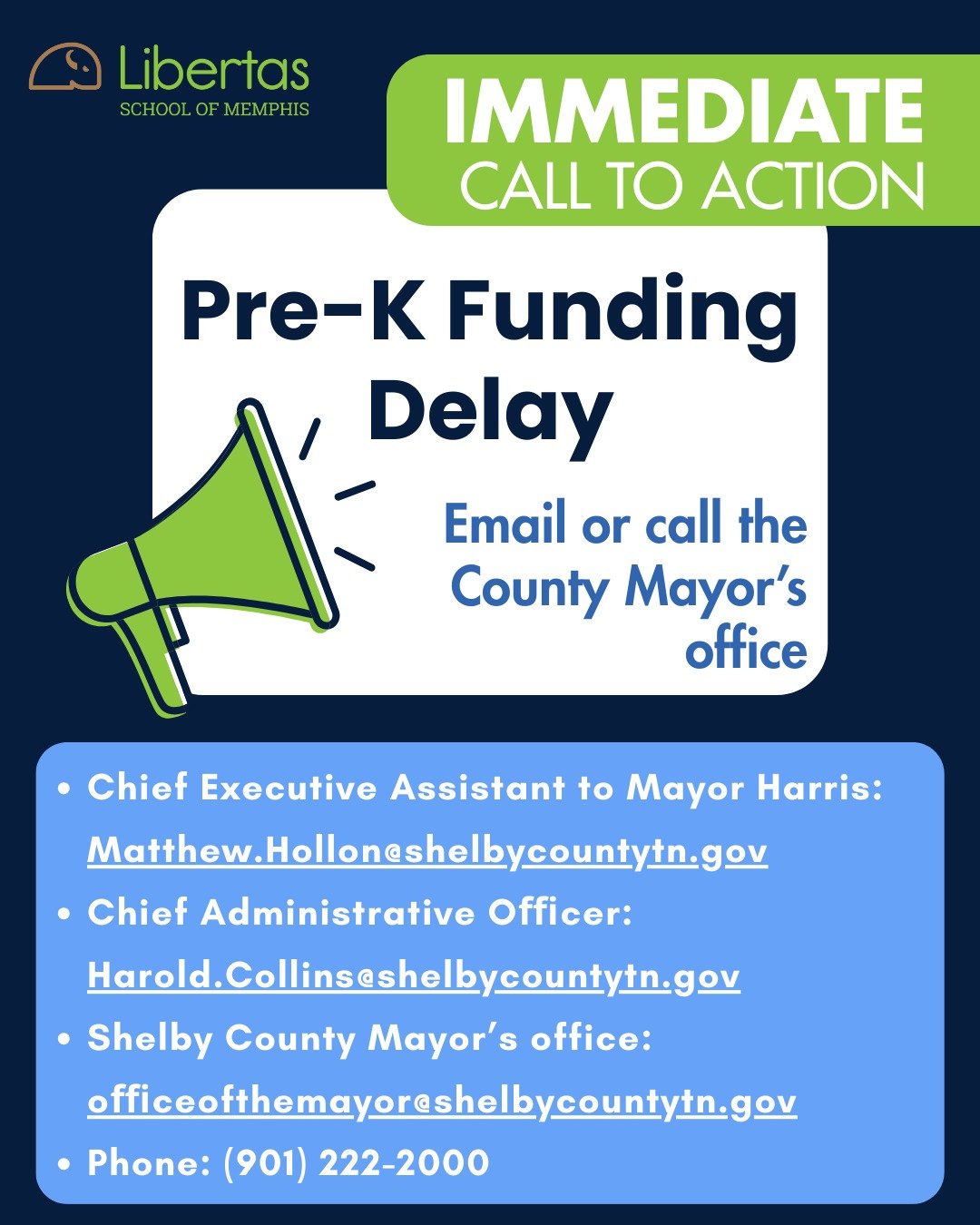 In summer 2025, Libertas families helped convince Shelby County and the City of Memphis to support Pre-K expansion. Even though we are half way through the year, Shelby County has not signed the final contracts. As a result, funds are not flowing to 