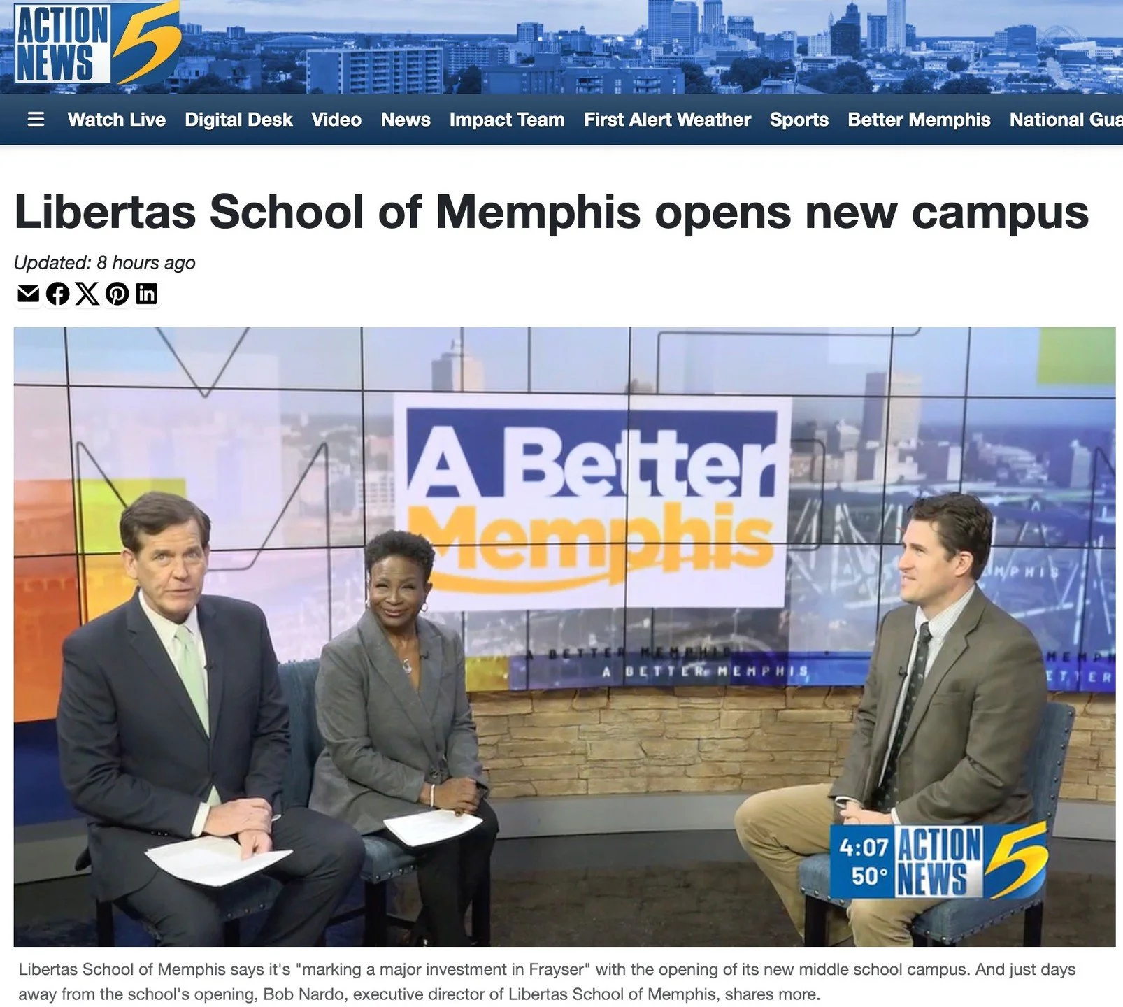 Libertas School of Memphis was featured on Action News 5 (WMC-TV) ahead of the grand opening of our Middle School during the Better Memphis segment on Wednesday, January 14. Copy and paste this link to watch the 6-minute feature and celebrate the gre