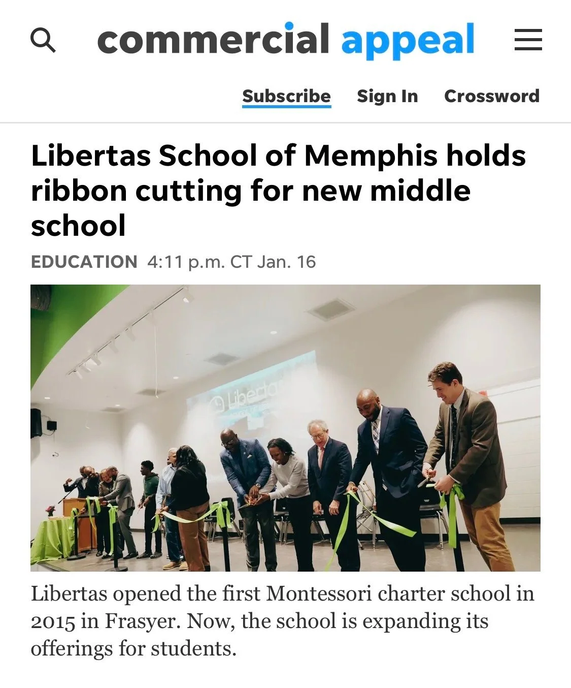 On Friday, January 16th, Libertas School of Memphis celebrated the grand opening of our middle school campus.

The room was packed with hundreds of friends, family, business, and civic leaders. Led by our emcee, Commissioner and Libertas parent Charl