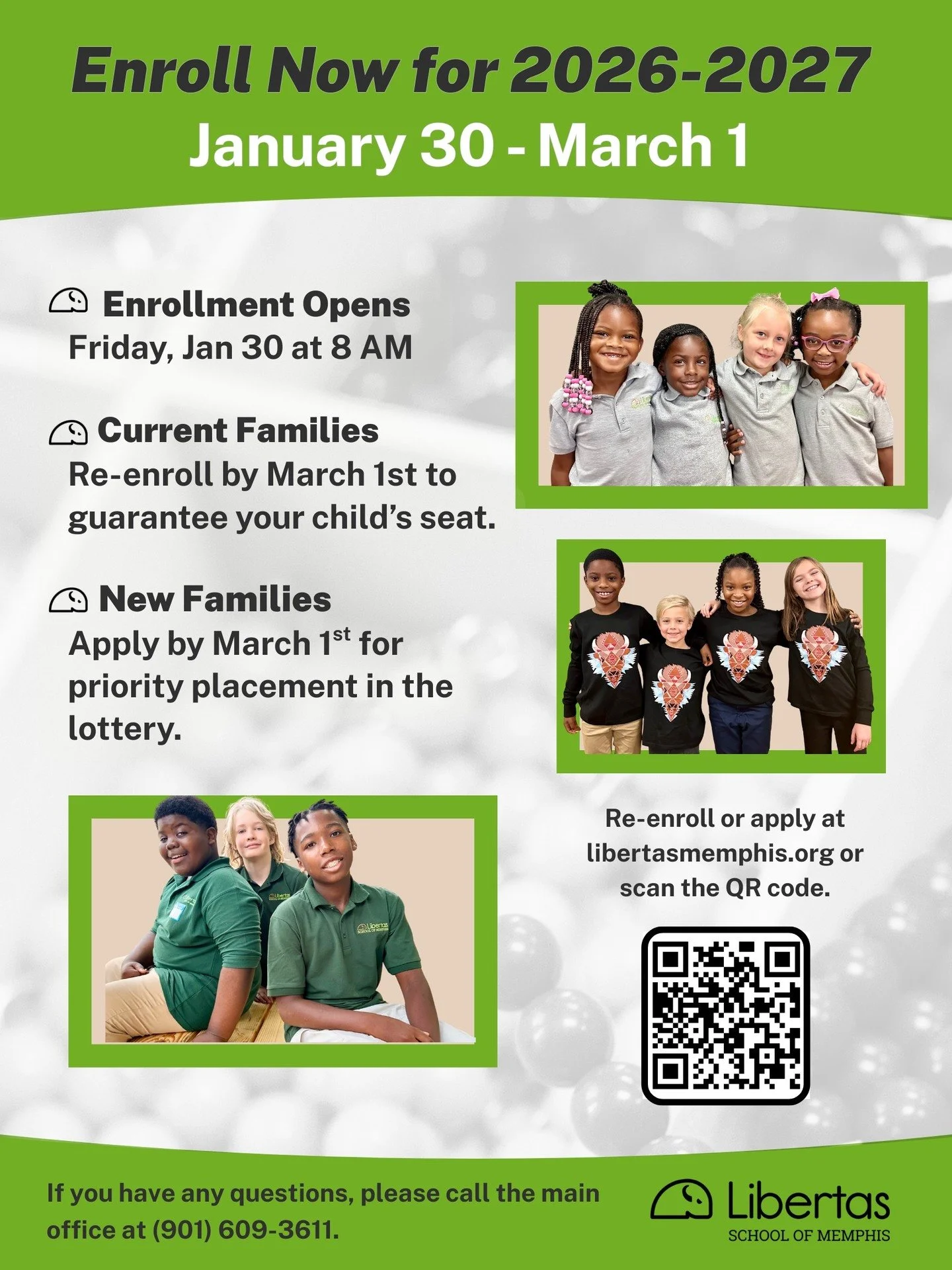 APPLY TODAY! Re-enrollment and new student applications are now open at libertasmemphis.org. 🌱

A free, public Montessori charter school in Frayser serving Pre-K3&ndash;8th grade for the 2026&ndash;2027 school year.