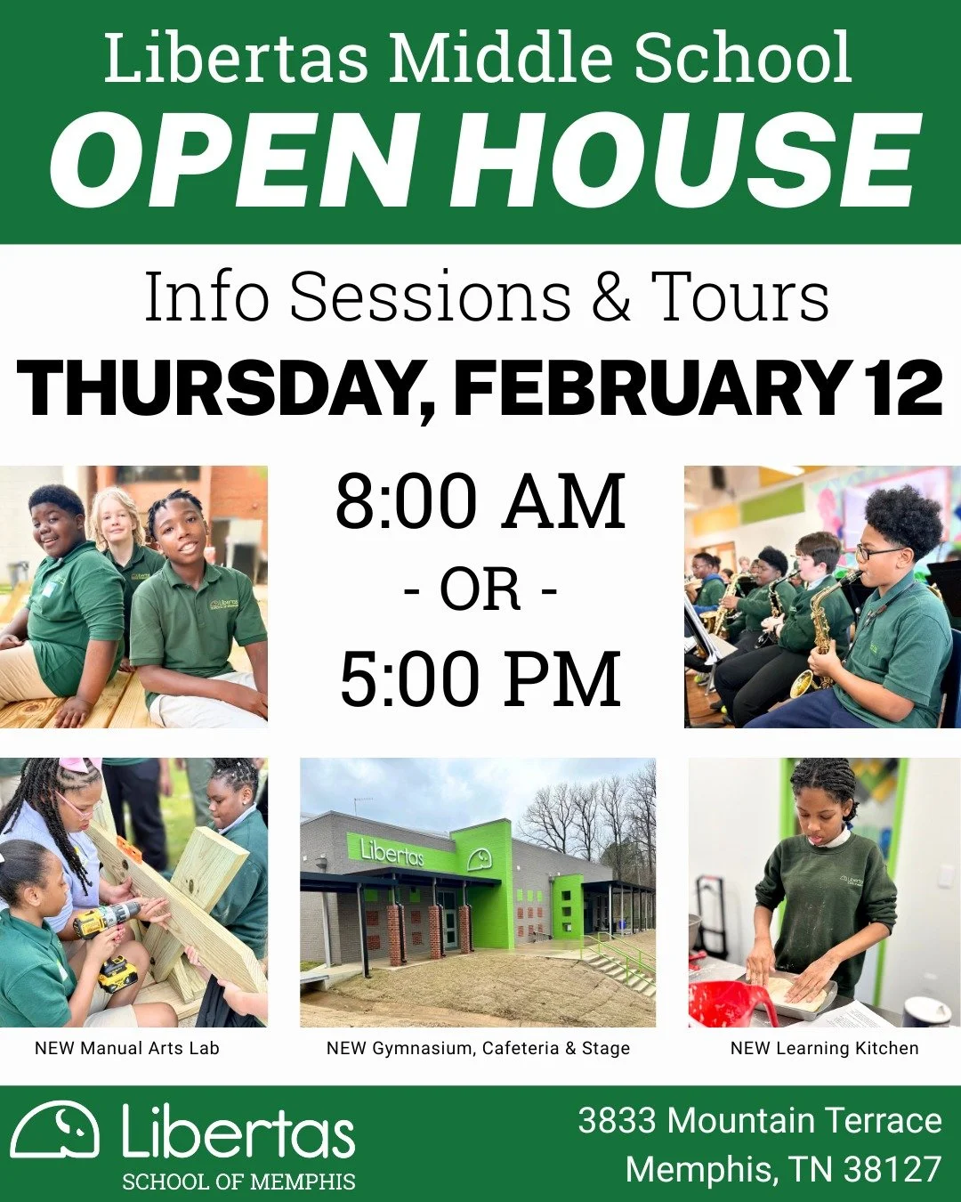 Interested in your child attending Libertas Middle School next school year?

Join us for an information session and tour on Thursday, February 12, at 8 AM or 5 PM.